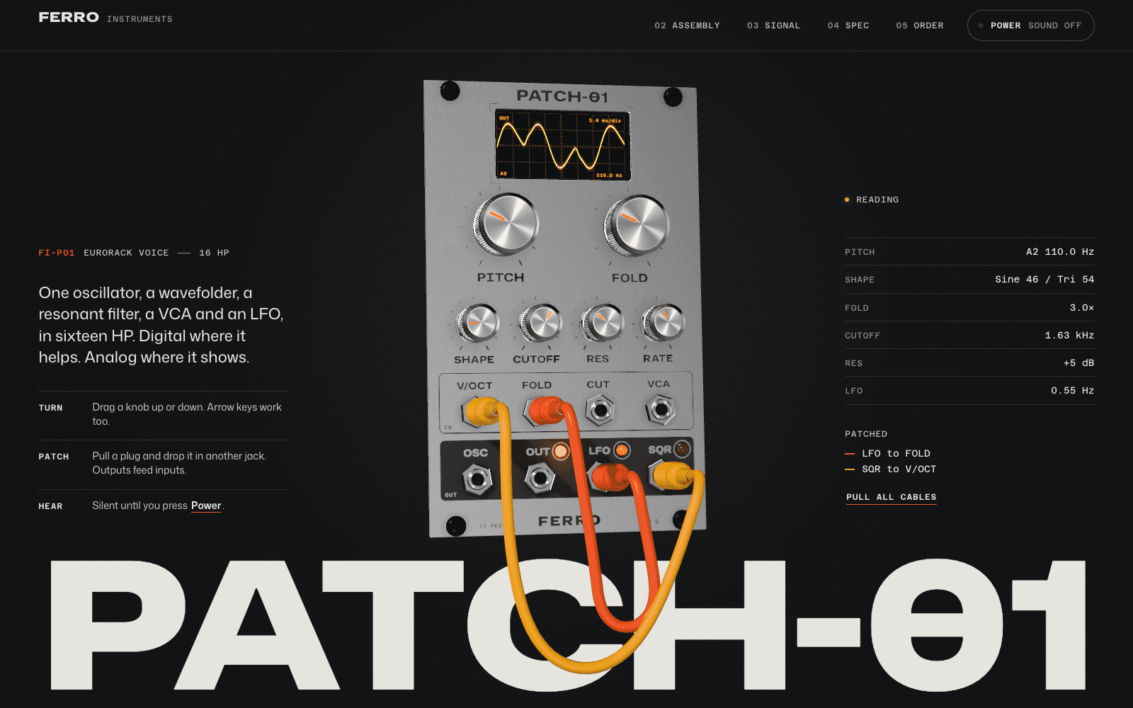 PATCH-01 by Ferro Instruments, a showcase site made by the Laarpi team